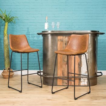 2 x Fremont Barstools Tan Vintage Leather