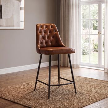 Clearance - 2 x Bradley Tan Brown Real Leather Counter Stool - FSS17576