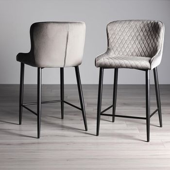 2 x Cezanne Barstools Grey Velvet Black Legs