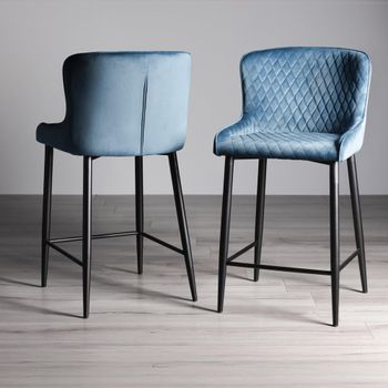 2 x Cezanne Barstools Petrol Blue Velvet Black Legs