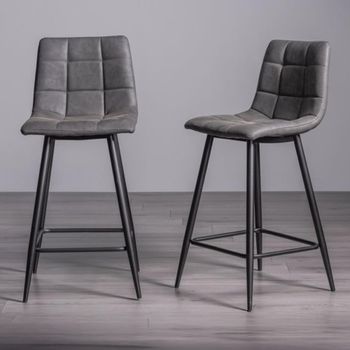 2 x Mondrian Barstools Dark Grey Faux Leather Black Legs