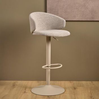 2 x Ella Beige Boucle Fabric Barstool with Back