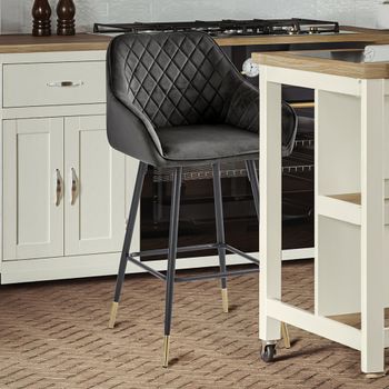 2 x Barstools Gun Metal Grey Velvet