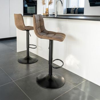 2 x Middelfart Brown Fabric Adjustable Barstool with Back