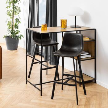 2 x Oregon Black Faux Leather Barstool with Back