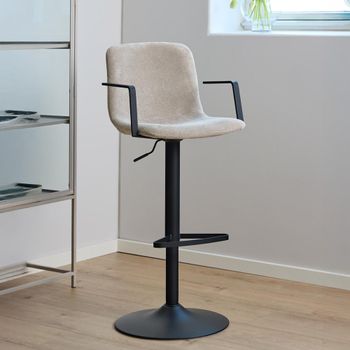 2 x Pablo Beige Chenille Fabric Barstool with Back