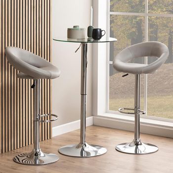2 x Plump Taupe Faux Leather Chrome Gas Lift Barstool