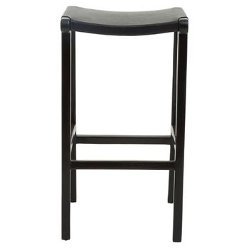 Kendari Black Leather with Teak Wood Tall Barstool