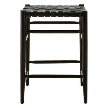 Kendari Black Leather with Teak Wood Barstool