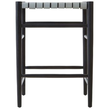 Kendari Grey Leather with Teak Wood Barstool