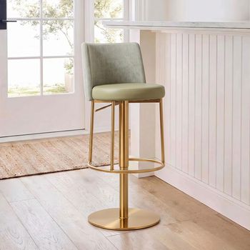 2 x Vogue Adjustable Height Barstools Pistachio and Gold Fabric and Metal