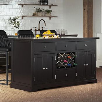 Black 4 Door 4 Drawer Kitchen Island with Granite Top