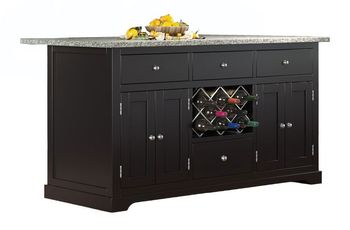 Black 4 Door 4 Drawer Kitchen Island with Grey Granite Top