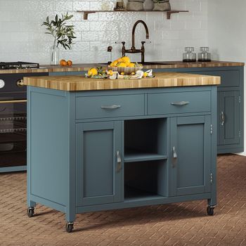 Blue 2 Door 2 Drawer Butchers Block Kitchen Island
