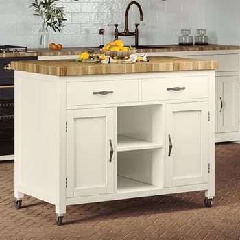 Cream 2 Door 2 Drawer Butchers Block Kitchen Island