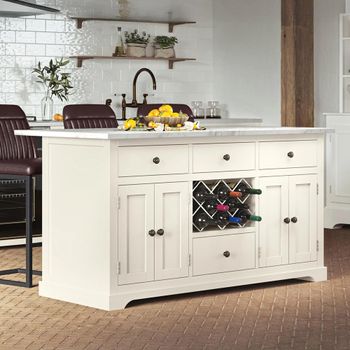 Cream 4 Door 4 Drawer Kitchen Island with White Granite Top
