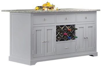 Grey 4 Door 4 Drawer Kitchen Island with Granite Top