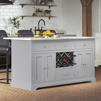 Grey 4 Door 4 Drawer Kitchen Island with White Granite Top
