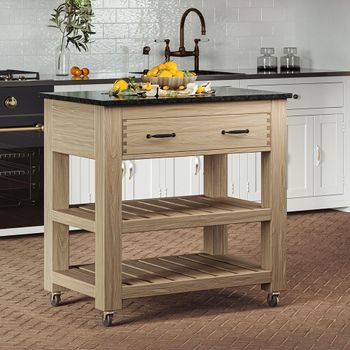 Oak 1 Drawer Kitchen Island with Black Granite Top