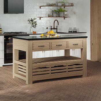 Oak 3 Drawer Kitchen Island with Black Granite Top