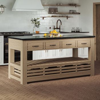 Oak 4 Drawer Kitchen Island with Black Granite Top