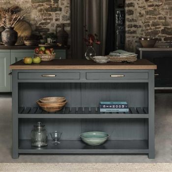Walcote Forest Green Wood 2 Drawer Kitchen Island
