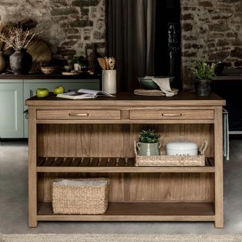 Walcote Natural Wood 2 Drawer Kitchen Island