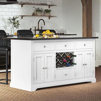 White 4 Door 4 Drawer Kitchen Island with Black Granite Top