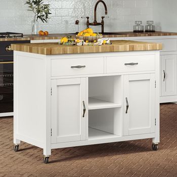 White 2 Door 2 Drawer Butchers Block Kitchen Island