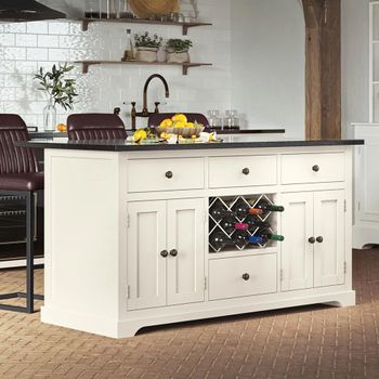 White 4 Door 4 Drawer Kitchen Island with Granite Top