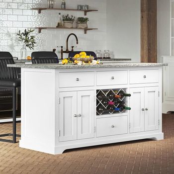 White 4 Door 4 Drawer Kitchen Island with Grey Granite Top