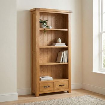 Somer Oak 2 Drawer Wide Bookcase