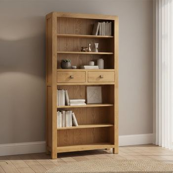 Curve Oak 2 Drawer Tall Bookcase