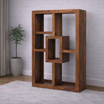 Cube Honey Lacquered Sheesham 4 Shelf Open Display Unit