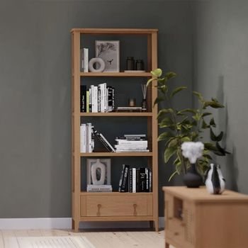 Henley Oak and Rattan 1 Drawer Tall Bookcase