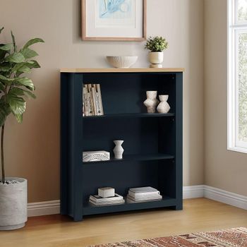 Highgate Navy Blue Painted and Oak Effect 3 Tier Bookshelf