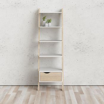 Oslo White and Oak 1 Drawer Leaning Bookcase