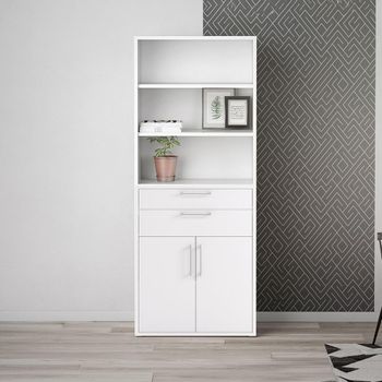 Prima White 2 Door 2 Drawer High Bookcase