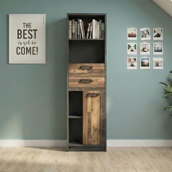 Brooklyn 1 Door 2 Drawer Narrow Rustic Bookcase