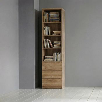 Fribo Oak 3 Drawer Narrow Bookcase