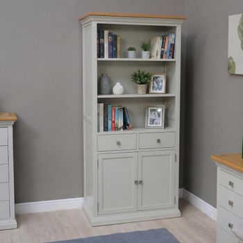 Cotswold Oak and Painted 2 Door 2 Drawer Large Bookcase with Cupboard