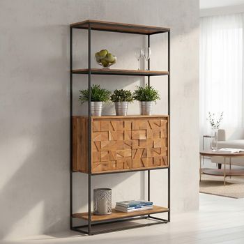 Axis Acacia Wood 2 Door Geometric Bookcase with Cupboard