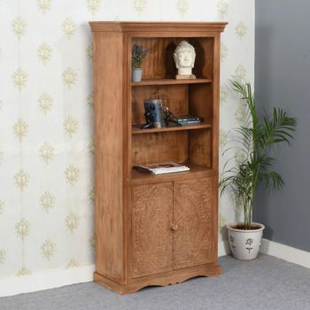 Artwork Carved Mango Wood -2 Door Bookcase