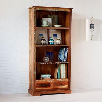 Coastal Reclaimed Wood 2 Drawer Large Bookcase