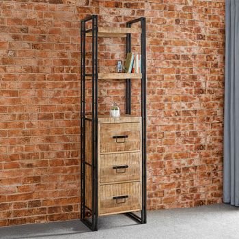 Cosmo Wooden and Metal 3 Drawer Narrow Industrial Style Bookcase