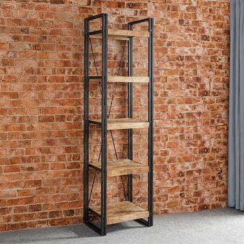 Cosmo Narrow Shelving Unit Industrial Style Wooden and Metal