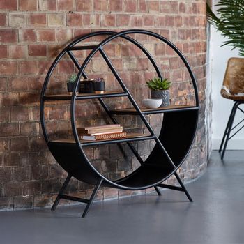 Cosmo Round Shelving Unit Industrial Style Wooden and Metal Black