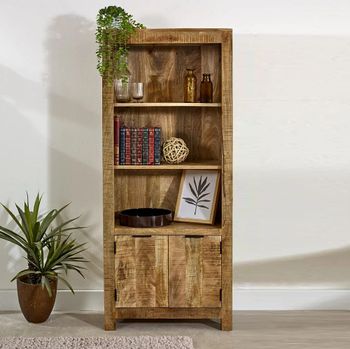 Surrey Solid Mango Wood 2 Door Bookcase with Cupboard