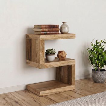 Cube Shelving Unit S Shape Natural Mango Wood