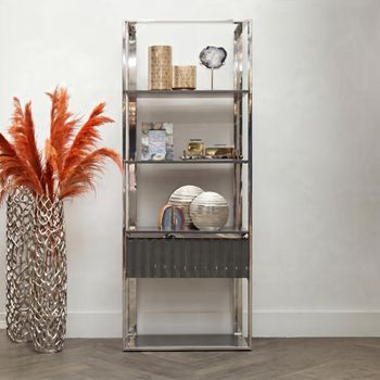 Genoa 1 Drawer Shelving Unit Open Fluted Grey and Metal